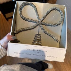Christian Siriano Silver Glitter Bow Tree Topper with Spiral Base